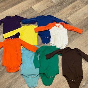 Bundle of Eight Primary Long-Sleeved Bodysuits 9-12